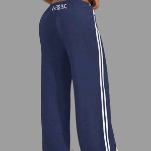 Ladies Drawstring Stripe Yoga Pants - Navy